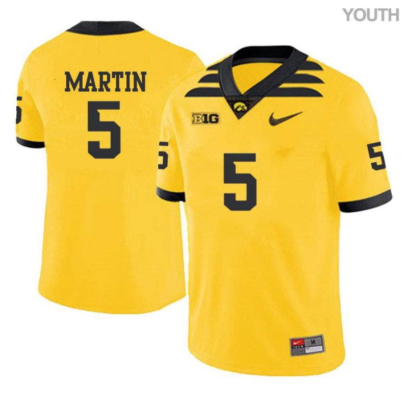 Youth Iowa Hawkeyes NCAA #5 Oliver Martin Yellow Authentic Nike Alumni Stitched College Football Jersey NX34K26KQ
